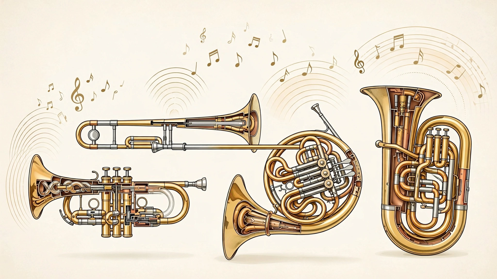 Brass instruments gleaming