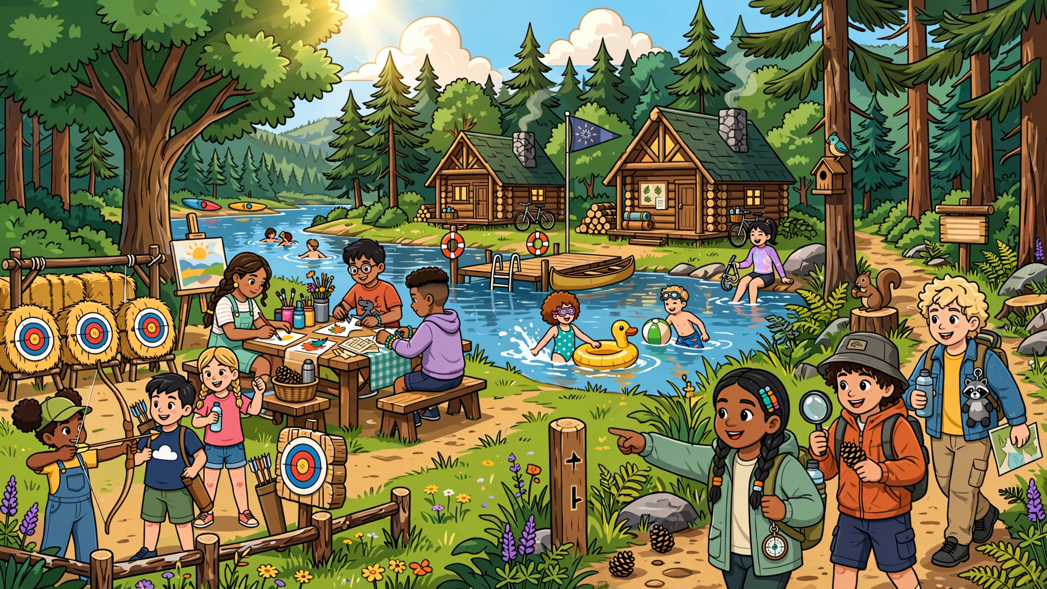 Summer camp by a lake
