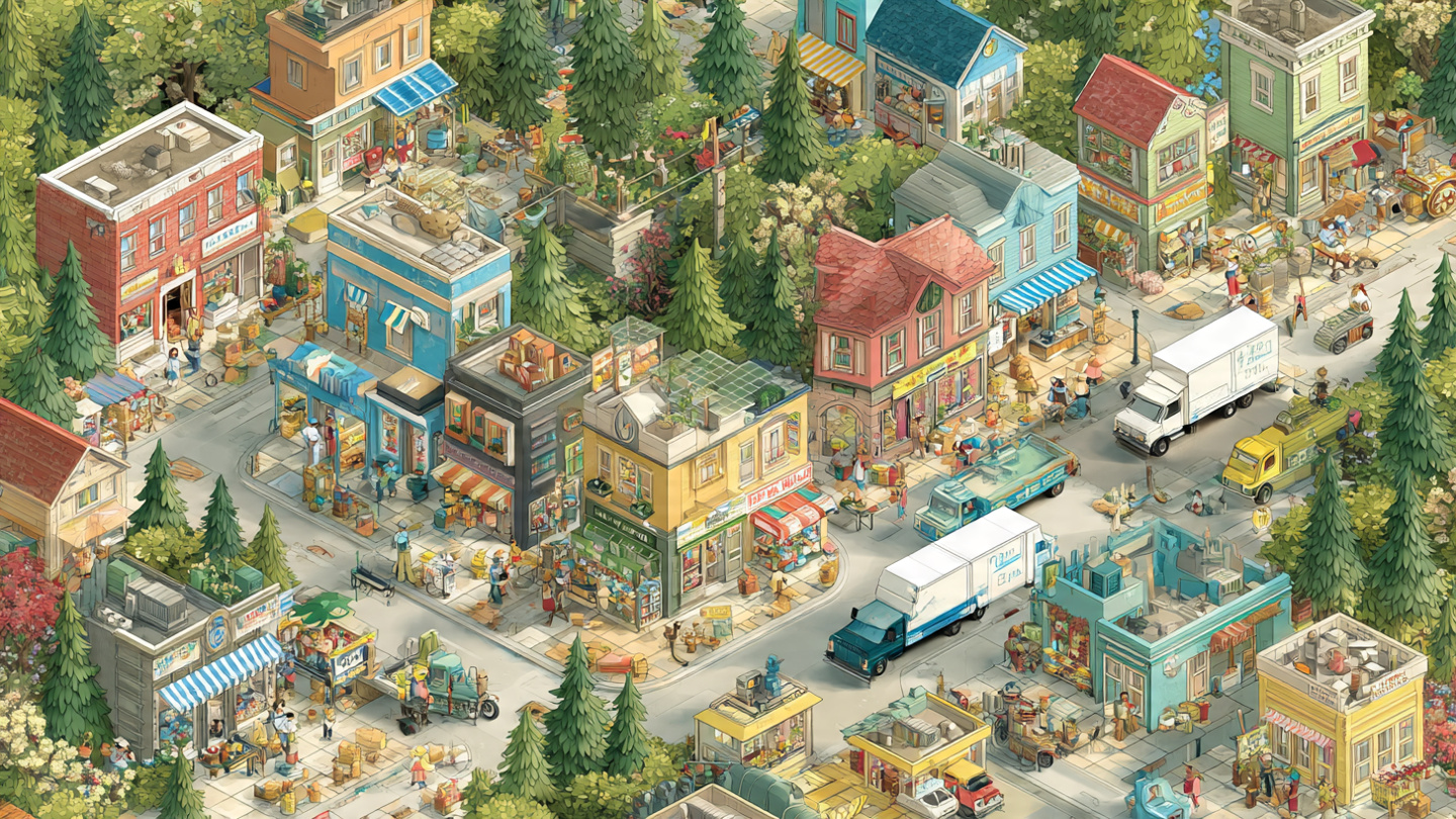 Goods and services in a busy marketplace