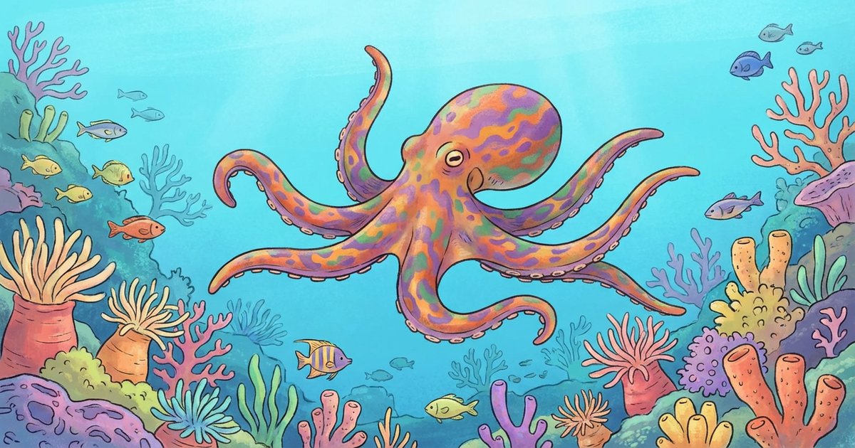 A colorful octopus swimming in the ocean