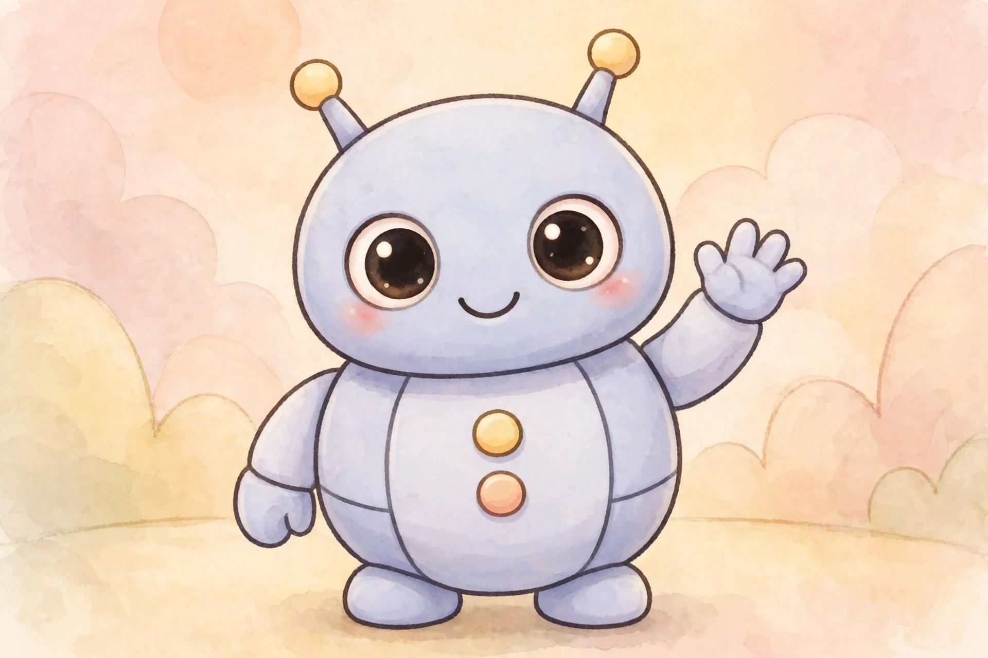 A friendly robot with big eyes waving hello