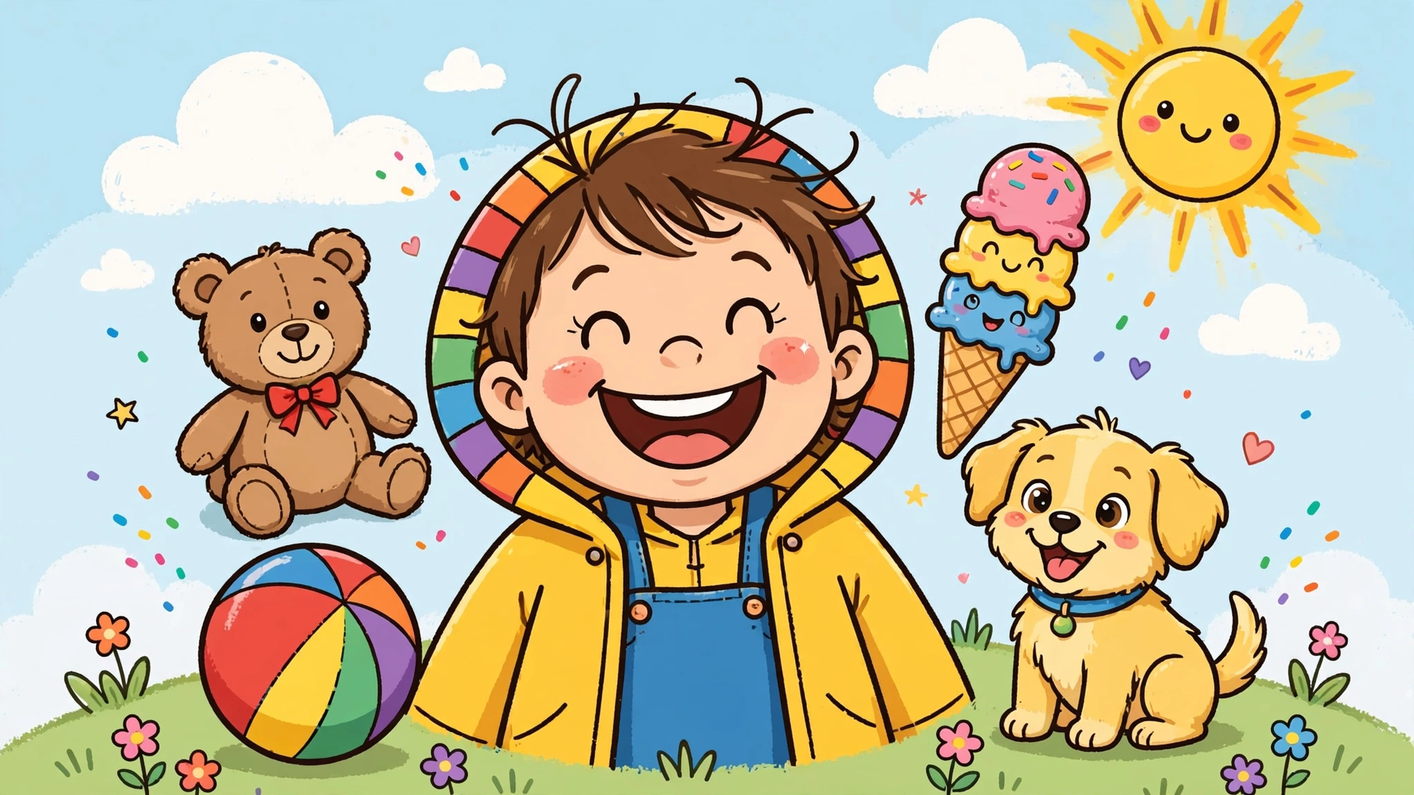 Children thinking about different things that make them happy